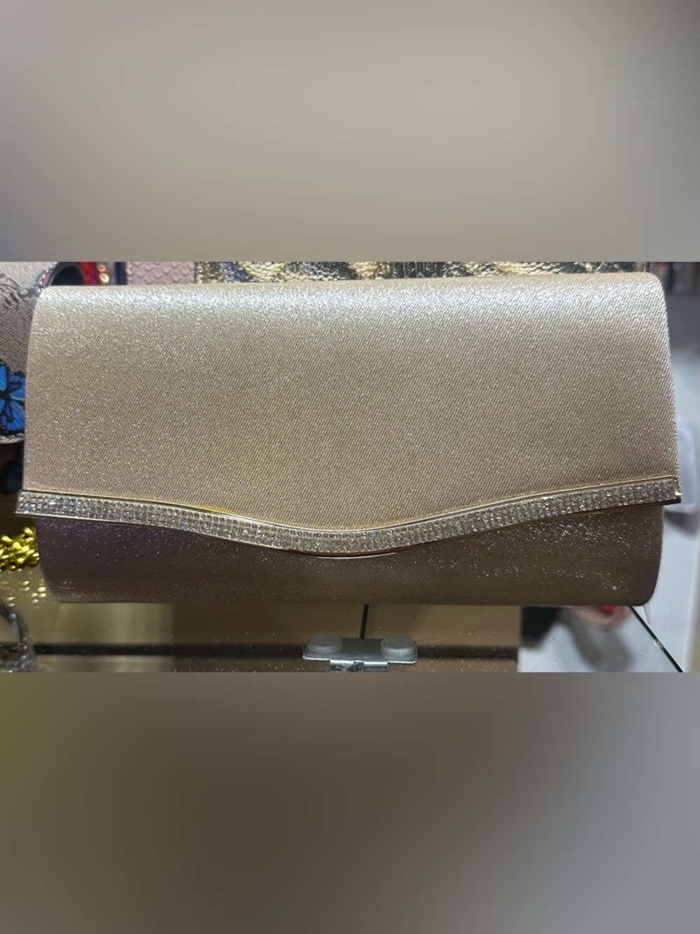 Shimmering Gold Crystal-Trim Evening Clutch